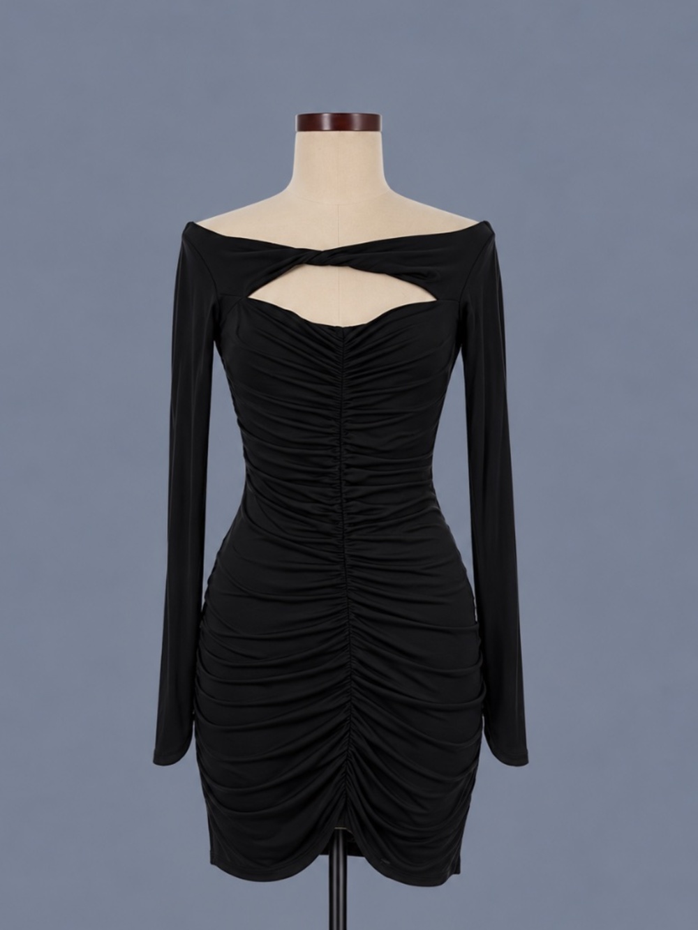 Bailey 44 Black Ruched Cutout Long Sleeve Mini Dress – Size M NWT
